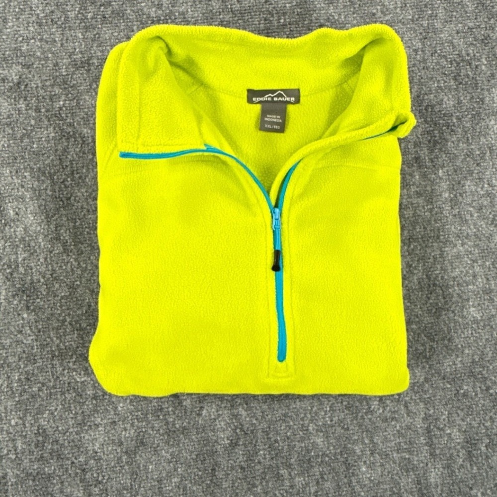 Eddie Bauer Womens XXL Neon Lime Green Fleece Quarter Zip Pullover Sweater